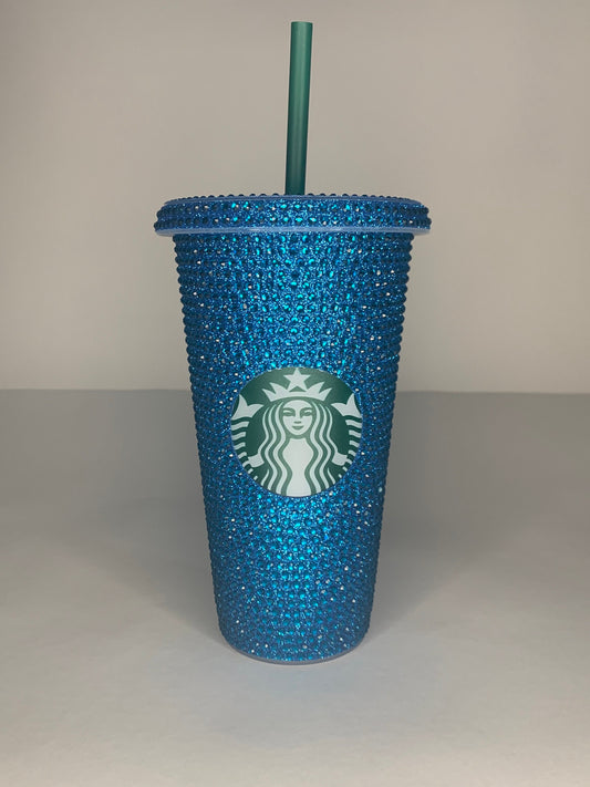 Custom Made Rhinestone Tumbler. Cold Cup. Glitter Cup. Glitter Starbucks Cup.  Venti, Large. Clear Rhinestone. Iridescent 